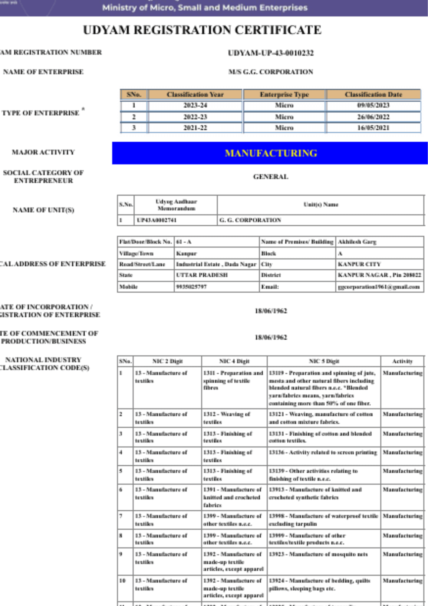 MSME Certificate